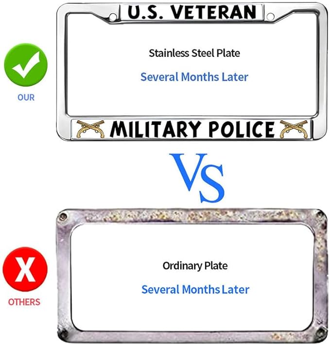 US Veteran Gifts License Plate Frame Aluminum Veteran Military Police Weather-Proof License Plate Frame Military Police Pride License Plate Frame for Patriotic People