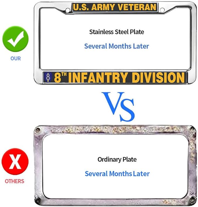 US Army Veteran Division License Plate Frame Inspirational Veteran 8th Infantry Division Anti-Theft License Plate Frame US Army Veteran Gifts License Plate Frame for Police