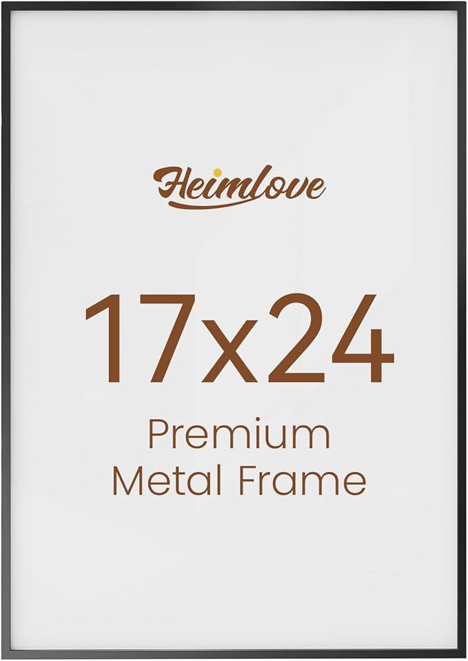 Heimlove 17x24 Metal Picture Frame,Black Aluminum Wall Gallery Poster Puzzles Artwork frames-Real Tempered Glass,Mounting Horizontally or Vertically Decor for Wall-1Pack