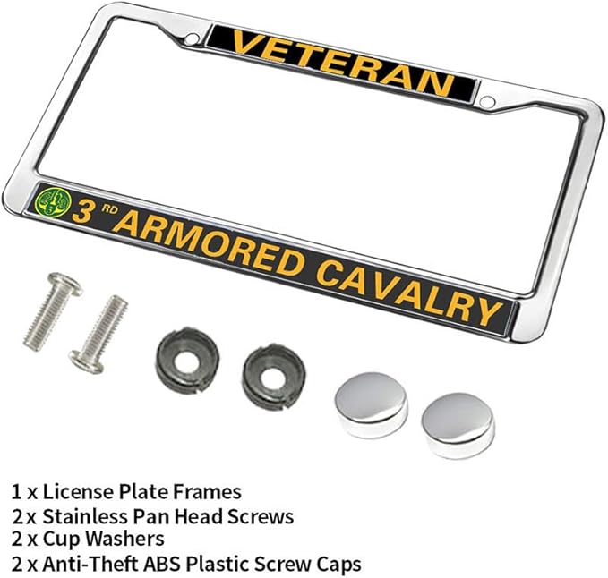 3rd Armored Cavalry Vet License Plate Frame Slim US Army US Flag Anti-Theft License Plate Frame US Veteran Power