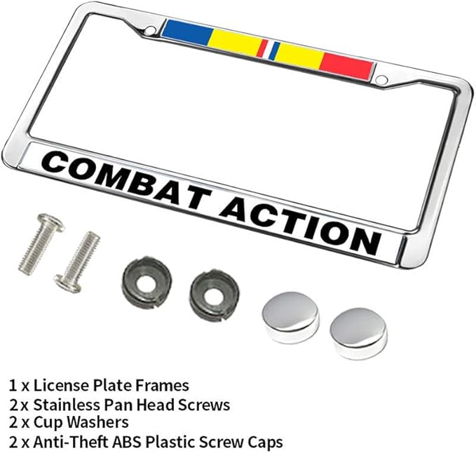 Combat Action Ribbon License Plate Frame Patriotic US Army Blessing Easy Installation License Plate Frame