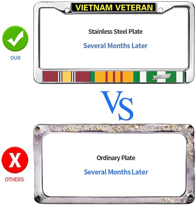 Vietnam Veteran License Plate Frame Custom Vietnam Vet Flag Rust-Proof License Plate Frame Vietnam Vet US Army License Plate Frame for Patriotic People