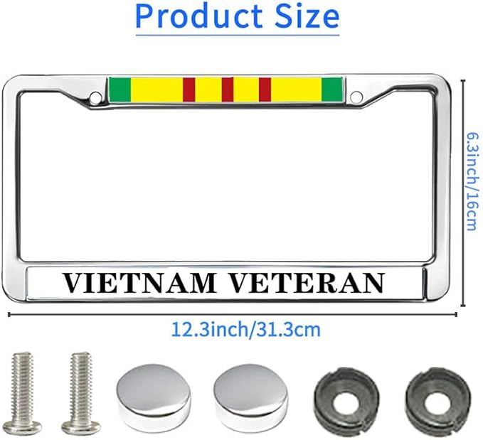 US Army Vietnam Veteran Slim Design Car Licence Plate Covers,Vietnam Veteran US Army Stainless Steel Black License Plate Frame for Standard Size US Car