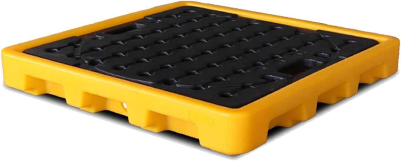 Drum Containment Spill Pallet, Industrial Nestable Oil Drums Leak-Proof Tray, Garage Storage Detachable Anti Slip Polyethylene Platform with Drain (Color : Yellow-2 Pack, Size : 26.4"x26.4"x