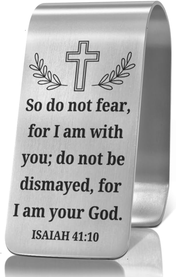XQLZY So Do Not Fear for I Am with You Engraved Stainless Steel Car Visor Clip, Religious Travel Visor Car Accessories, Inspirational Safe Driving Clip Gifts for Family Friend Driver