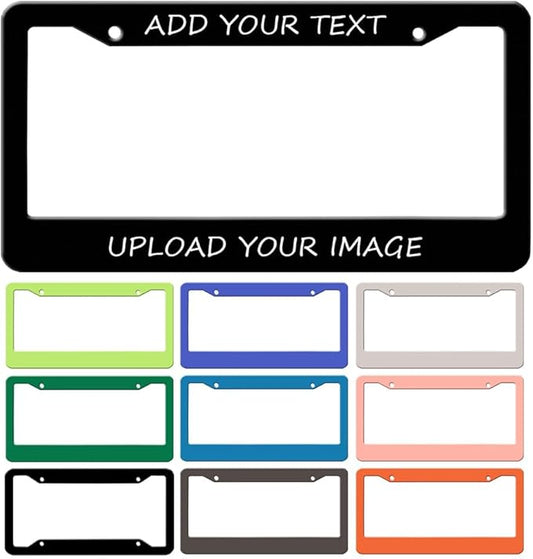 Custom Personalized License Plate Frame,Your Own Text Or Photo Plate Frames for Cars, Customized Design Metal License Plate Holder, Customize Funny Metal Car Accessories License Plate Holder 2 Holes