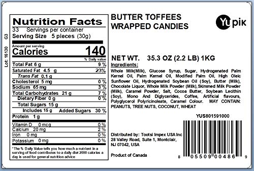 Yupik Butter Toffees Candies, 2.2 lb (35.2 oz), Individually Wrapped, Semi-Soft Caramels, Rich & Creamy, Chocolate, Milk, & Coffee Flavors, Delicious Snacks, Ideal for Gifting, Halloween & Holidays