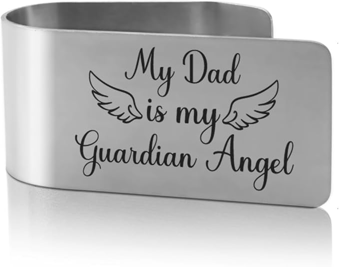 XQLZY My Dad Is My Guardian Angel Engraved Stainless Steel Car Visor Clip, Funny Guardian Angel Visor Clip Gifts for Dad Men Uncle Driver, Travels Visors Car Accessories, God Prayer Gifts