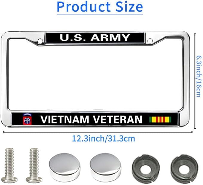 Vietnam Veteran US Army Vehicle License Plate Frame,US Army Vietnam Veteran Personalized License Plate Frame Metal Gills for Auto Car SUV Trucks