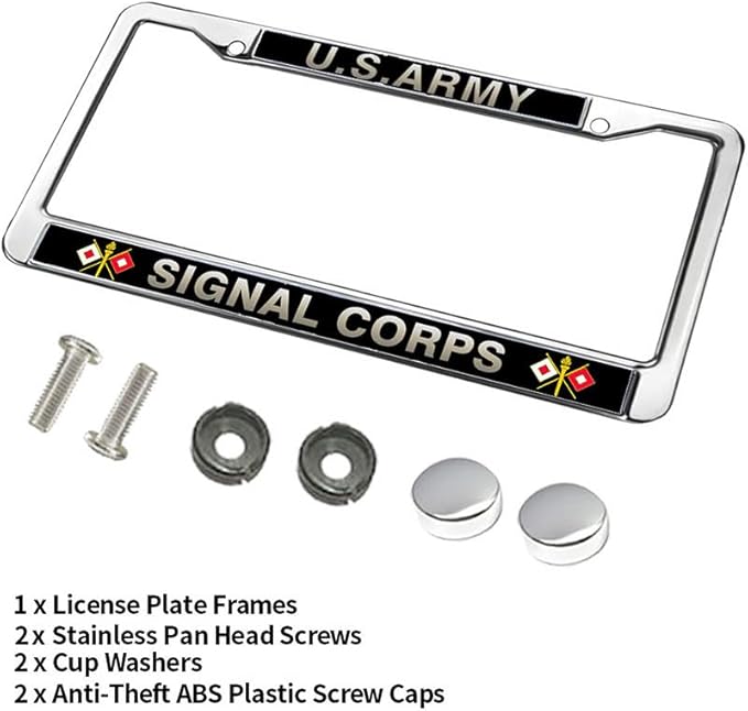 US Army Signal Corps License Plate Frame Metal Us Army Signal Corps Flag Rattle-Proof License Plate Frame US Army Division Pride License Plate Frame for Military