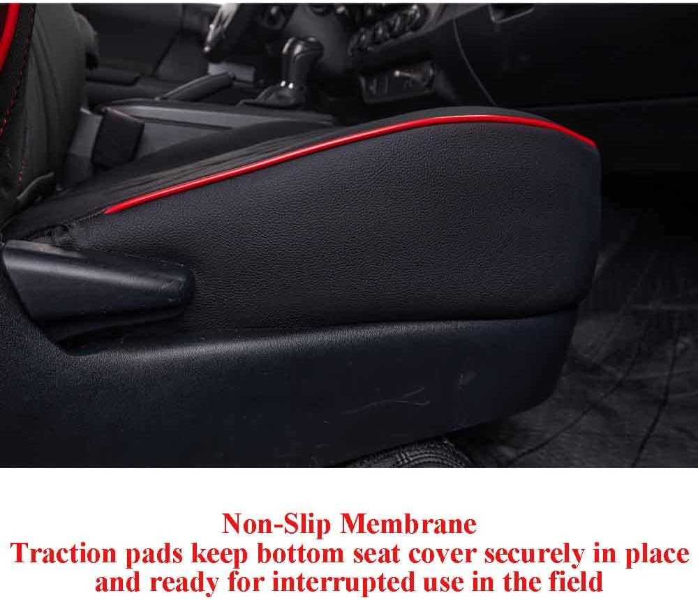 EKR Custom Fit Tacoma Car Seat Covers for Select Toyota Tacoma 2016 2017 2018 2019 2020 2021 2022 2023 Double Cab/Crew Cab - Full Set,Leather(Black with Red Trim)