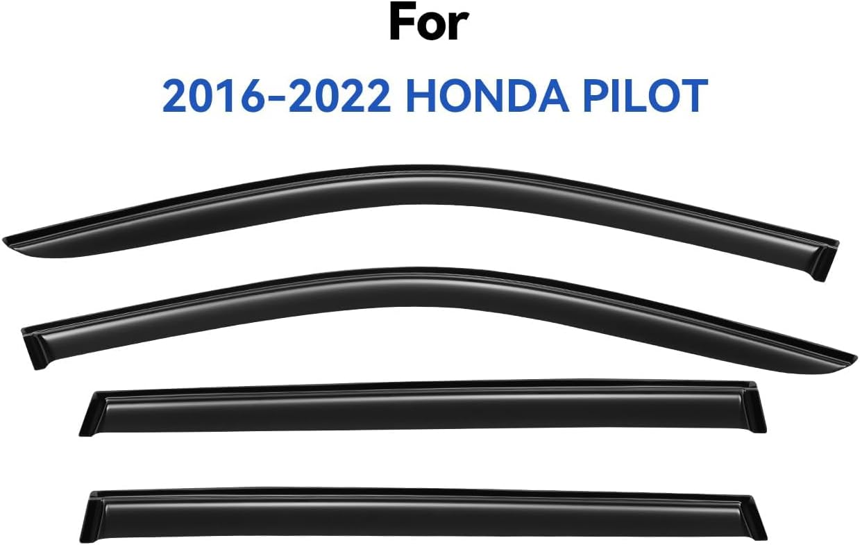 Window Visors Rain Guards for Honda Pilot 2016 2017 2018 2019 2020 2021 2022, Out-Channel Window Vent Wind Deflectors Visors Shades for 16-22 Pilot (Excludes Touring Models)