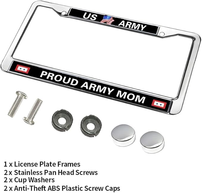 US Army Mom License Plate Frame Chrome Proud Army Mom Slim Design License Plate Frame US Army Pride License Plate Frame for Patriotic Man Woman