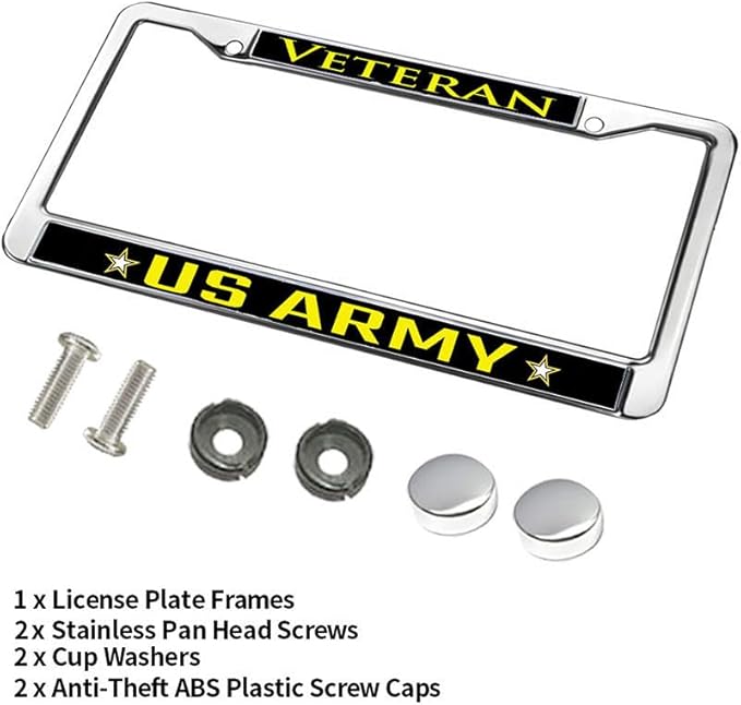US Army Veteran License Plate Frame Custom Proud US Veteran Slim Design License Plate Frame US Veteran Support