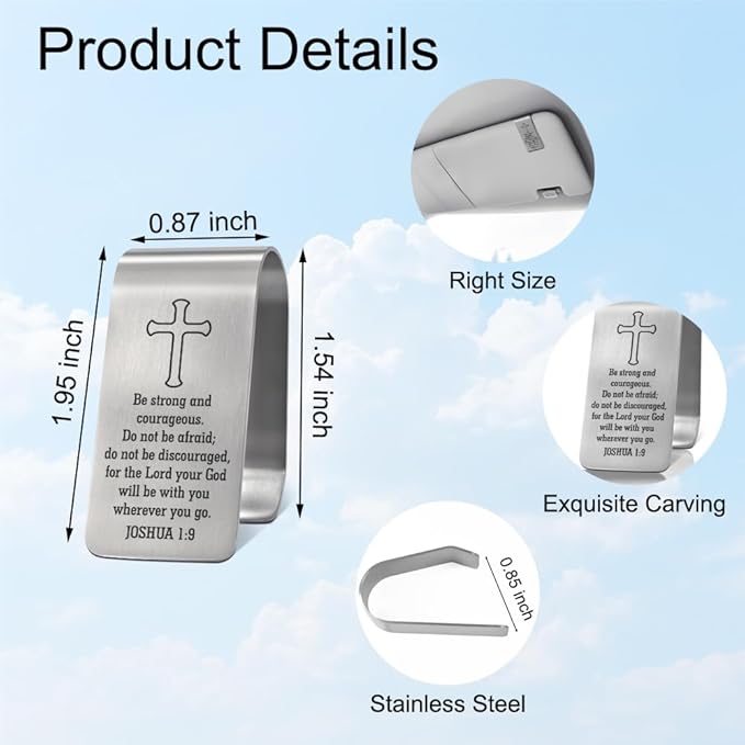XQLZY Be Strong and Courageous Do Not Be Afraid Engraved Stainless Steel Car Visor Clip, Travels Visor Car Accessories, Inspirational Safes Driving Reminder Clip Gifts for Family Friend Driver