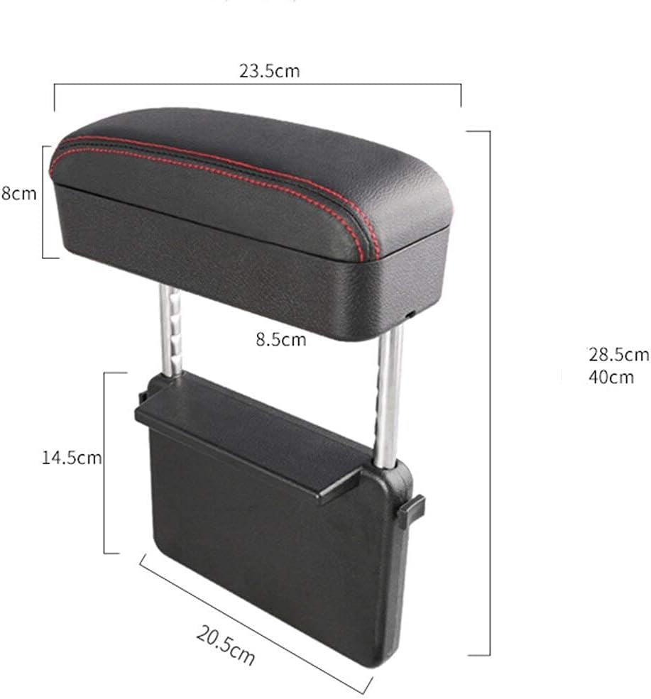 JEYODA Car Armrest Box Adjustable Pad Refit Car Central Lift Armres Storage Organizer Box Arm Rest (Black red line)