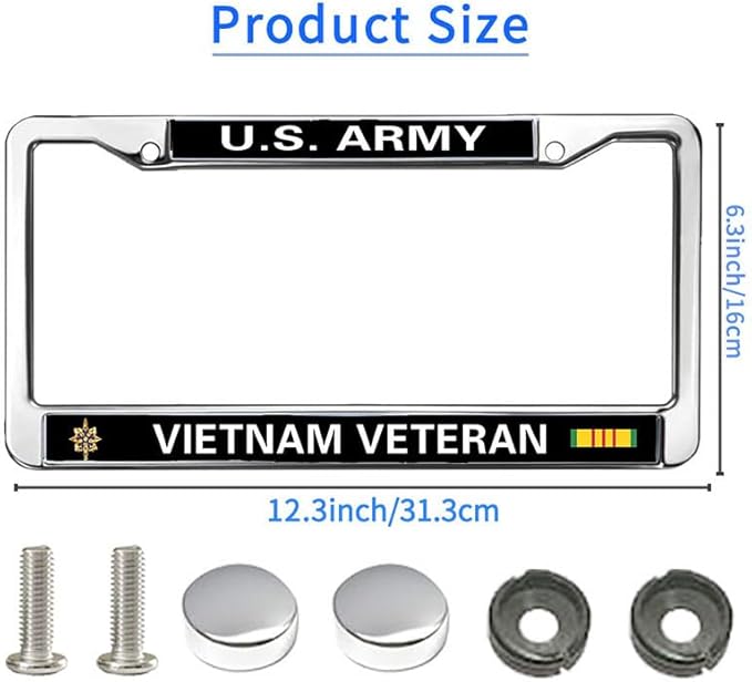 US Army Heroism License Plate Frame Custom Proud US Veteran Anti-Theft License Plate Frame US Military Veteran License Plate Frame for Independence Day