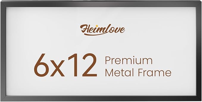 Heimlove 6x12 Metal Picture Frame,Black Aluminum Photo Frames-Real Tempered Glass,Mounting Horizontally or Vertically Decor for Wall-1Pack