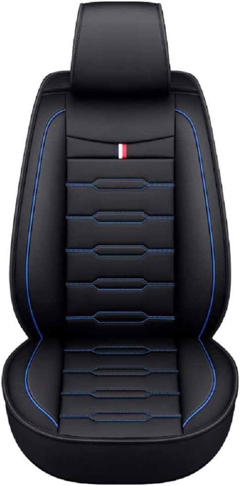 Seat Covers Full Set, Waterproof Leather Seat Covers for Cars, 5 Seats Universal Car Seat Protectors, Black Car Seat Covers Car Seat Cushions Fit for Most Cars (Black-Blue)