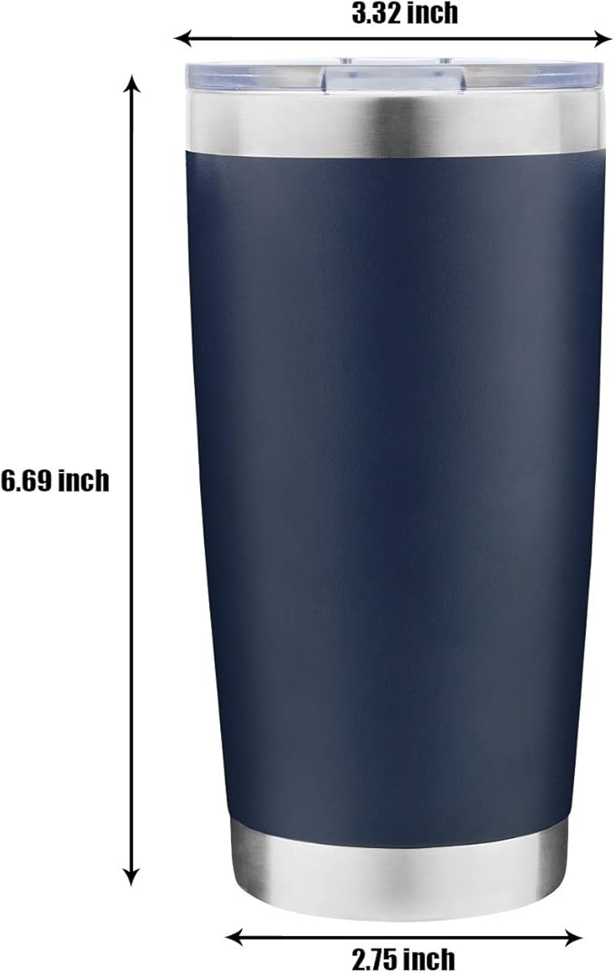 12 pack 20 OZ Double Wall Stainless Steel Vacuum Insulated Tumbler Coffee Travel Mug With Lid, Durable Powder Coated Insulated Coffee Cup for Cold & Hot Drinks (Navy, 12 pack)