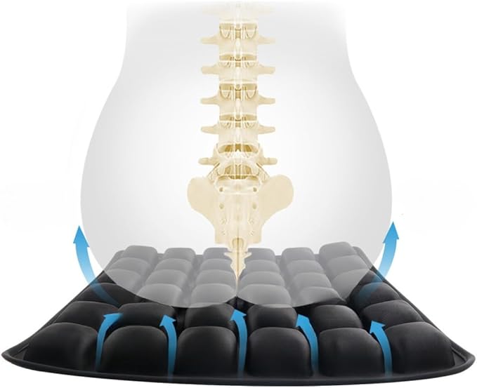 49-Cell Air Bubble Inflatable Seat Cushion with Built-in Pump - 50-100% Adjustable Firmness - 360° Breathable Cooling - TPU+Spandex, Anti-Slip Base - 40×40×3 Portable Travel & Office Cushion