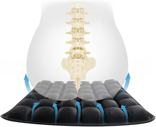 49-Cell Air Bubble Inflatable Seat Cushion with Built-in Pump - 50-100% Adjustable Firmness - 360° Breathable Cooling - TPU+Spandex, Anti-Slip Base - 40×40×3 Portable Travel & Office Cushion