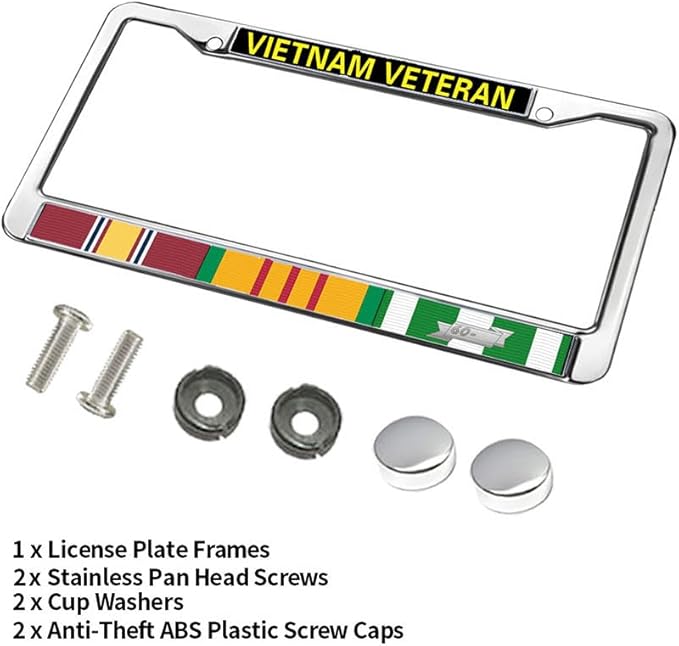 Vietnam Veteran License Plate Frame Custom Vietnam Vet Flag Rust-Proof License Plate Frame Vietnam Vet US Army License Plate Frame for Patriotic People