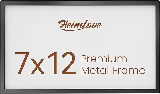 Heimlove 7x12 Metal Picture Frame,Black Aluminum Photo Frames-Real Tempered Glass,Mounting Horizontally or Vertically Decor for Wall-1Pack