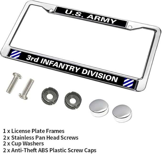 US Army 3rd Infantry License Plate Frame Slim 3rd Infantry Division Weather-Proof License Plate Frame US Army Superhero License Plate Frame for Family Members