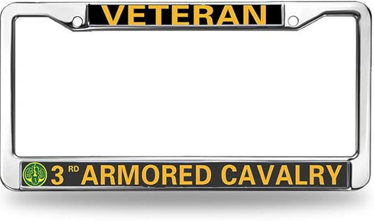 3rd Armored Cavalry Vet License Plate Frame Slim US Army US Flag Anti-Theft License Plate Frame US Veteran Power