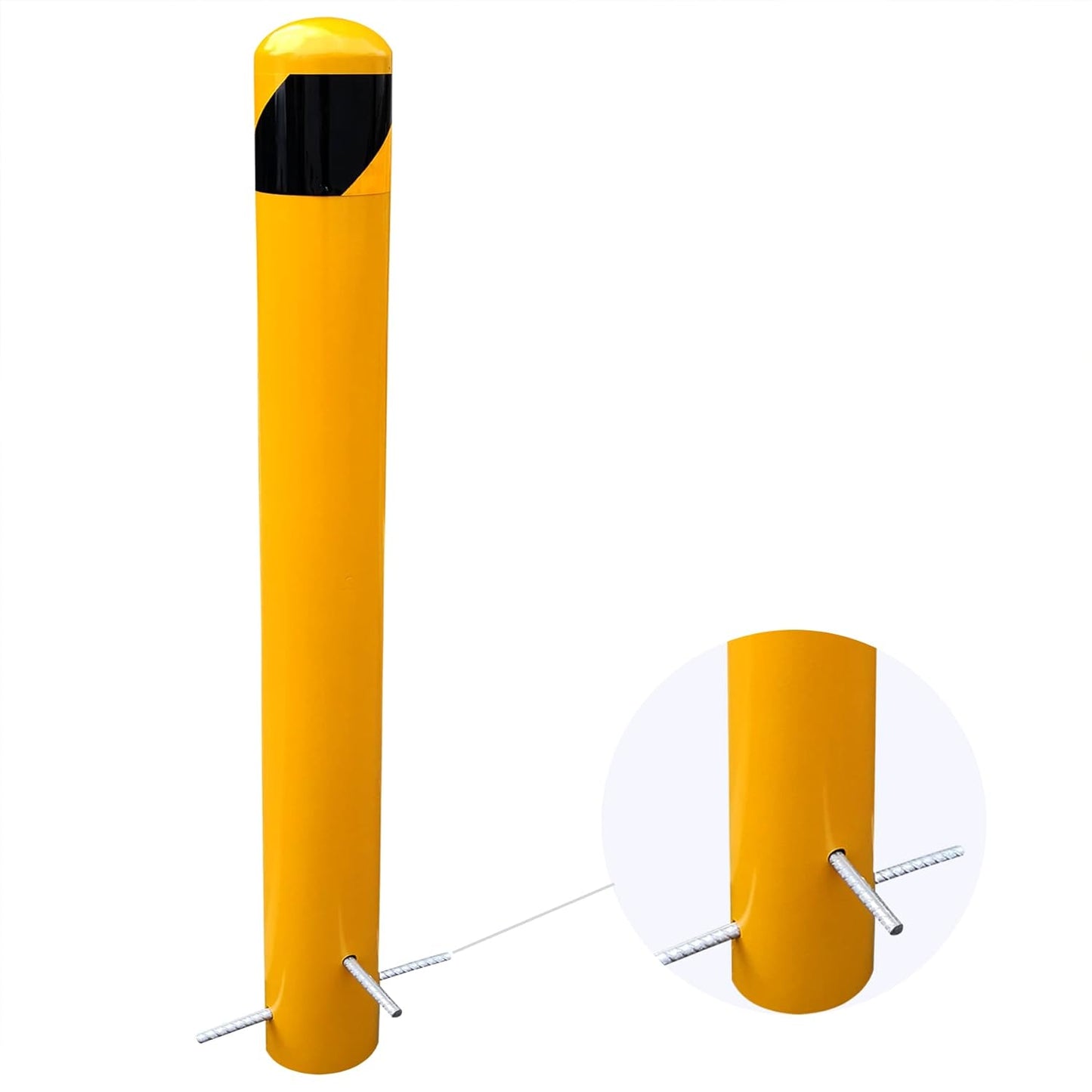 58" Pour in Place Steel Bollard Post, 5-1/2" OD Safety Bollard Yellow Powder Coat, Metal Bollard Parking, Driveway Barrier