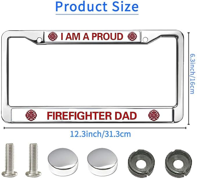 Proud Firefighter Dad License Plate Frame Military Fire Rescue Support Fade-Resistant License Plate Frame Firefighter