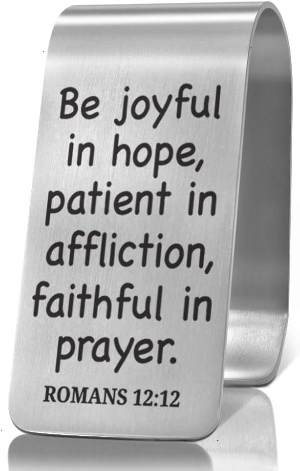 XQLZY Be Joyful in Hope Patient in Affliction Faithful in Prayer Engraved Stainless Steel Car Visor Clip, Religious Travel Visor Car Accessories, Safe Drive Gifts for Family Friend, God Prayer Gifts