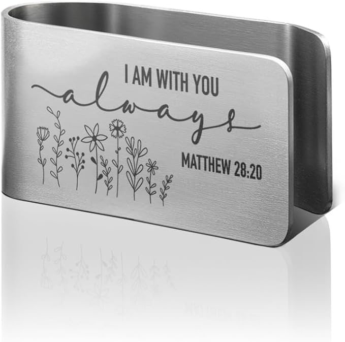 I Am with You Always Engraved Stainless Steel Car Visor Clip, Matthew 28:20 Sign, Travels Visor Car Accessories, Funny Religious Gifts for Women Men Family Friend, New Driver Gifts