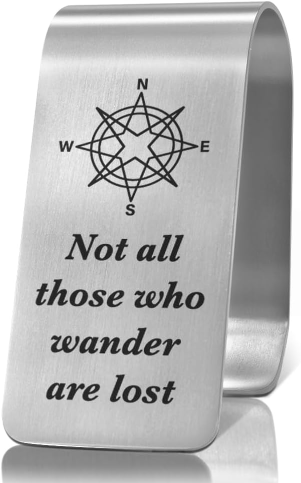XQLZY Not All Those Who Wander are Lost Engraved Stainless Steel Car Visor Clip, Travels Visors Car Accessories, Funny Safe Driving Reminder Clip Gifts for Family Friend Driver, New Driver Gifts