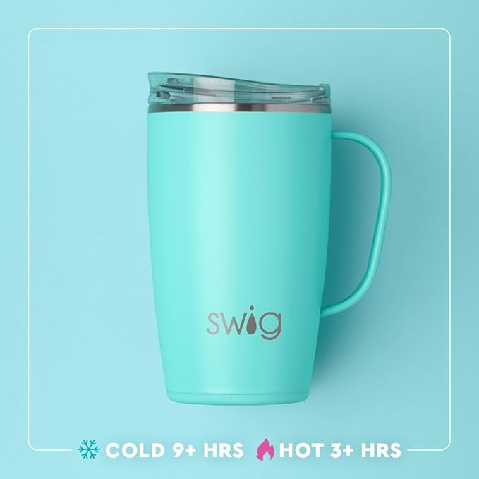 Swig Life 18oz Travel Mug, Insulated Tumbler with Handle and Lid, Cup Holder Friendly, Dishwasher Safe, Stainless Steel, Checkered Tumbler with Handle (Check Mate)