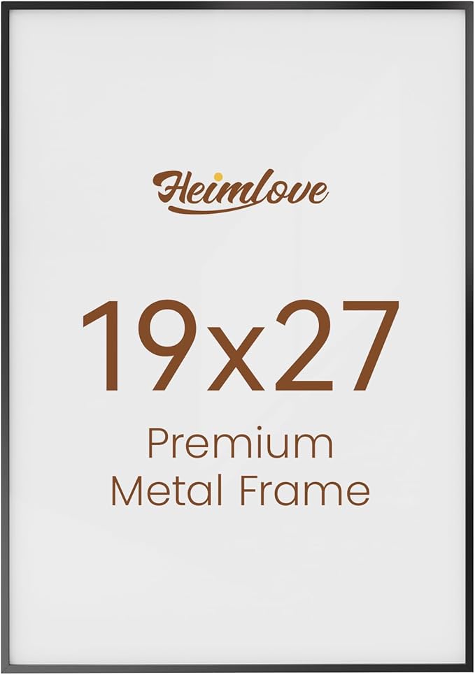 Heimlove 19x27 Metal Picture Frame,Black Aluminum Wall Gallery Poster Puzzles Artwork frames-Real Tempered Glass,Mounting Horizontally or Vertically Decor for Wall-1Pack