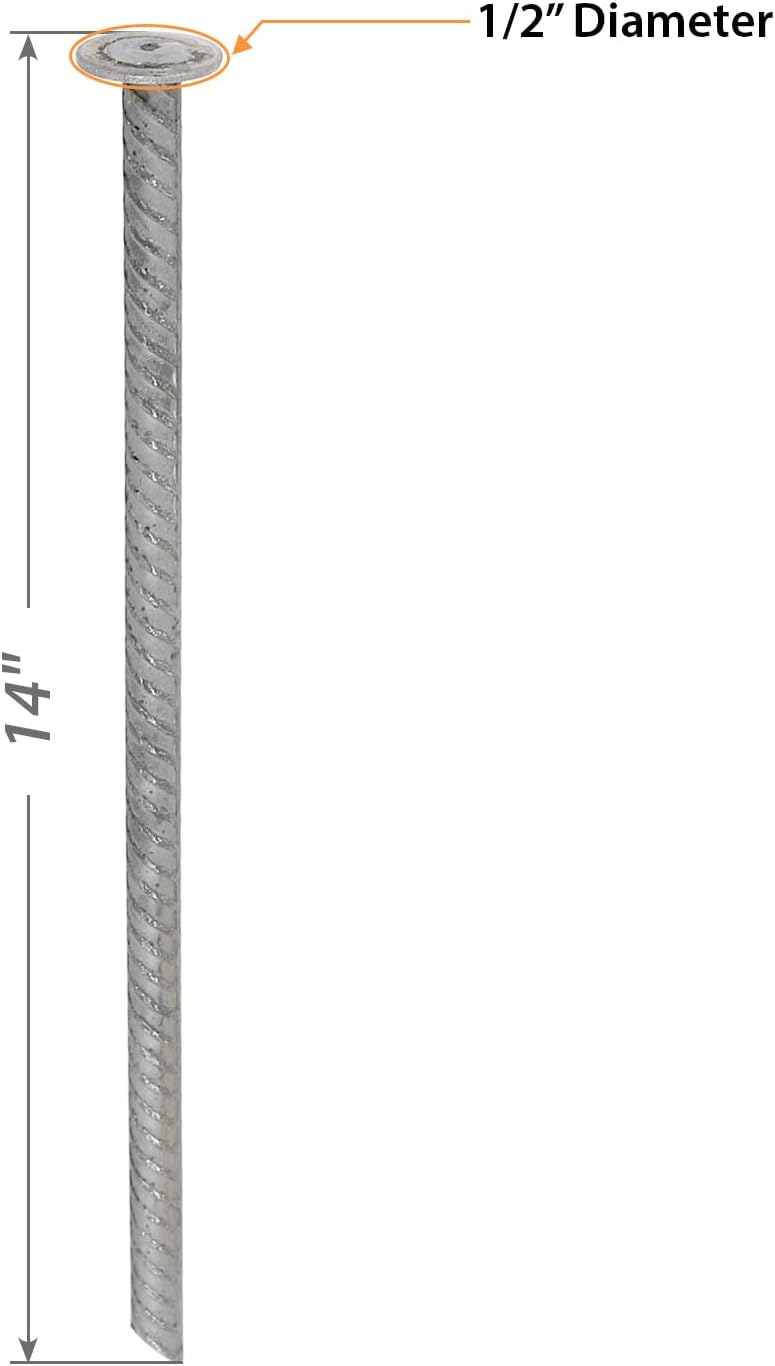 SmartSign Rebar Spikes - Pack of 40, Length 14", Diameter 1/2", Heavy Duty Metal Rebar Stakes for 6ft Parking Curbs/Wheel Stop/Speed Bump, Silver