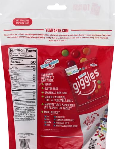 YumEarth Organic Fruit Flavored Giggles Chewy Candy Bites, 10-0.5 oz. Snack Packs, Allergy Friendly, Gluten Free, Non-GMO, Vegan, No Artificial Flavors or Dyes (Pack of 2)