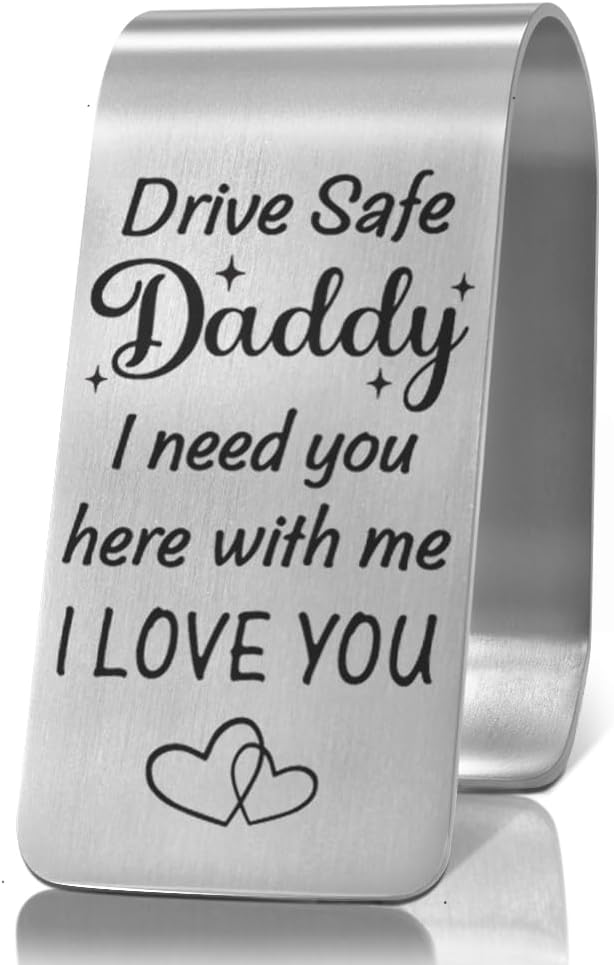 XQLZY Drive Safe Daddy I Need You Here with Me Engraved Stainless Steel Car Visor Clip, Inspirational Safe Driving Reminder Clip Gifts for Dad, Travel Visor Car Accessories for Dad, Drive Safe Gifts