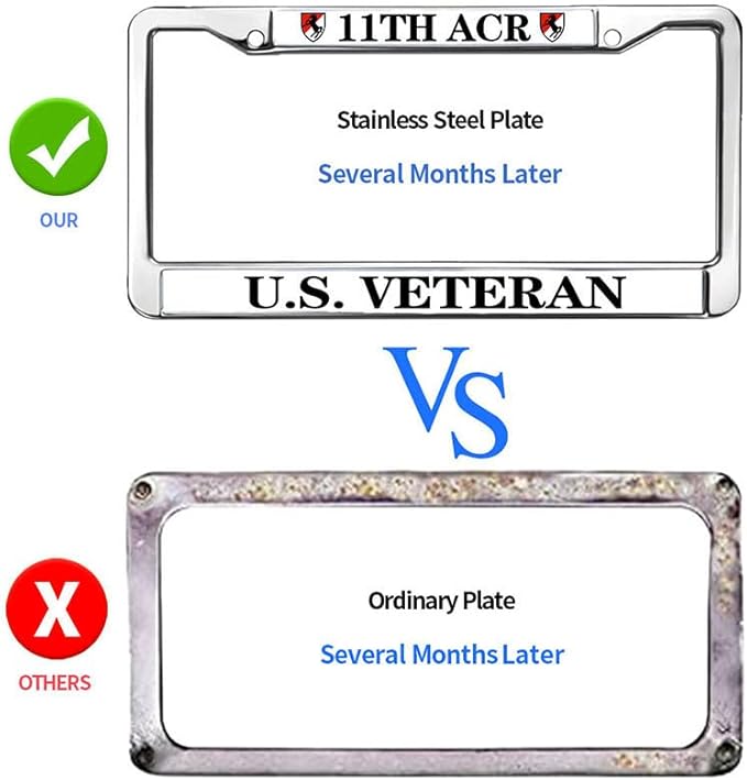 11th ACR US Veteran License Plate Frame Metal Armored Cavalry Army Fade Resistant License Plate Frame