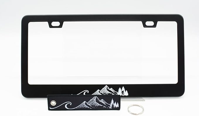 2pcs Ocean Wave Mountains License Plate Frame for Women, Funny Ocean Waves car Decorative tag Frames Girly,Forest License Plate Cover Holder for Vehicle with Double Sided car Keychain tag