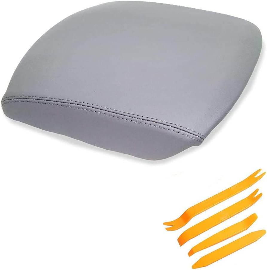 Leather Console Lid Armrest Cover Fits for Pilot 2009-2013 (Leather Part Only) with Removal Tool(Gray)