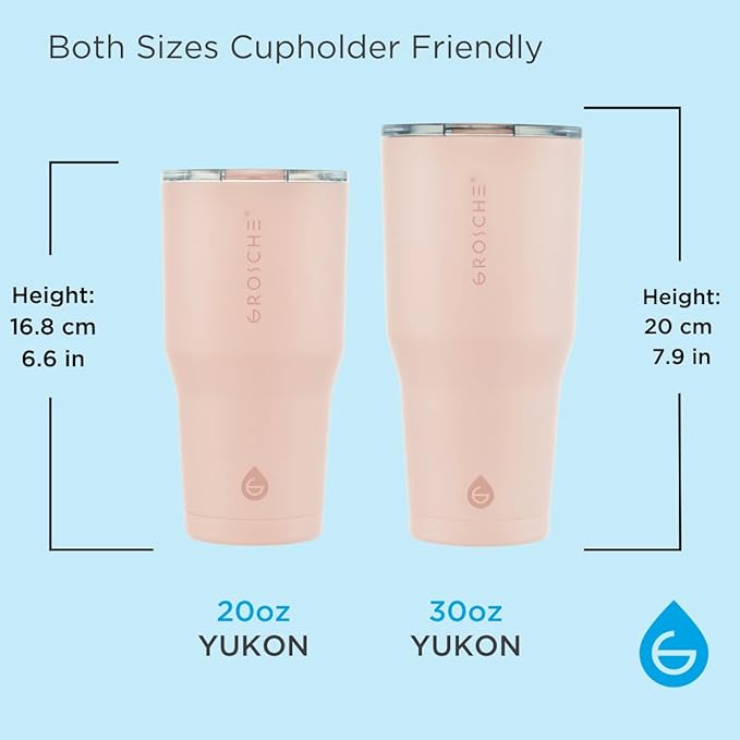 GROSCHE Yukon 30 oz Insulated Coffee Mug with Lid - Durable Travel Mug, Stainless Steel Tumblers, Vacuum Insulated Coffee Tumbler for Hot or Cold Beverages - PINK