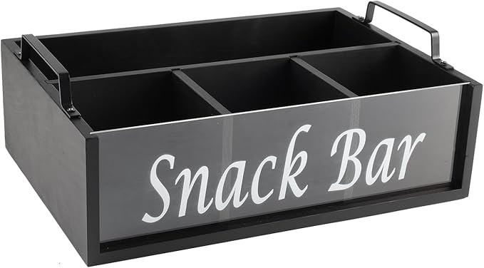 Snack Organizer for Countertop, 4 Compartments Snack Containers with Handles, Wooden Snack Stand for Kitchen Pantry Organizer and Storage