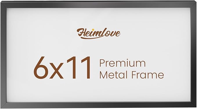 Heimlove 6x11 Metal Picture Frame,Black Aluminum Photo Frames-Real Tempered Glass,Tabletop Display,Mounting Horizontally or Vertically Decor for Wall-1Pack