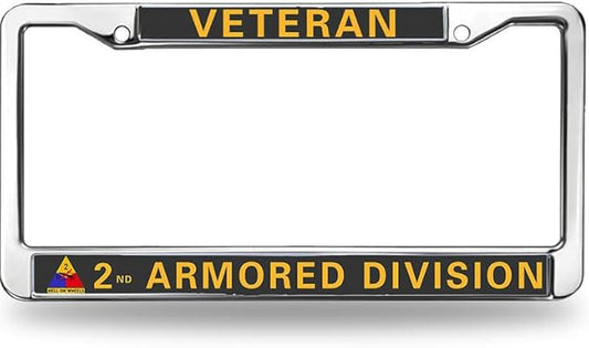 2nd Armored Division Vet License Plate Frame Metal US Army Veteran Scratch-Resistant License Plate Frame US Veteran Pride