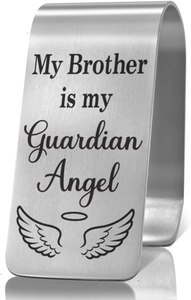 XQLZY My Brother is My Guardian Angel Engraved Stainless Steel Car Visor Clip, Inspirational Guardian Angel Safe Driving Gifts for Brother Sister, Travel Visor Car Accessories, Drive Safe Gifts