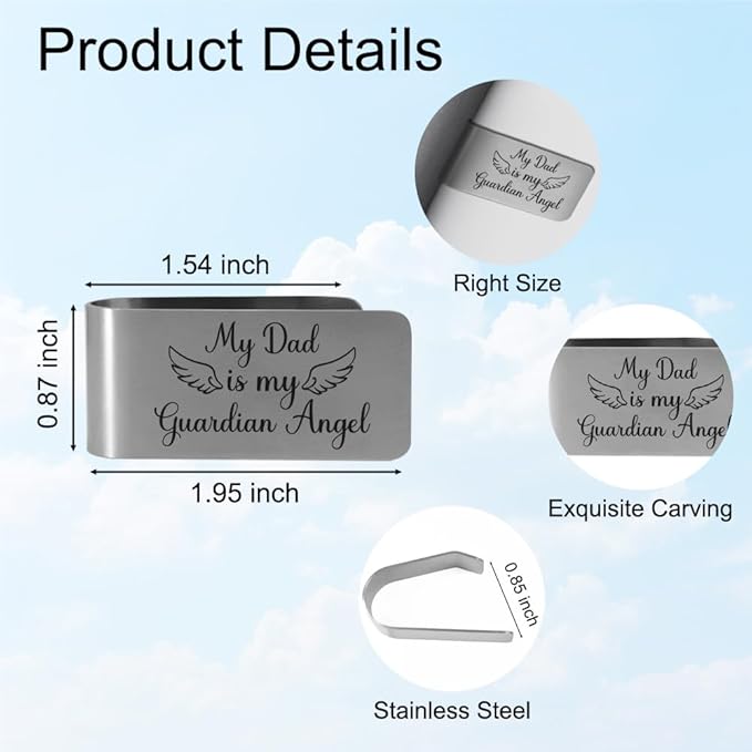 XQLZY My Dad Is My Guardian Angel Engraved Stainless Steel Car Visor Clip, Funny Guardian Angel Visor Clip Gifts for Dad Men Uncle Driver, Travels Visors Car Accessories, God Prayer Gifts