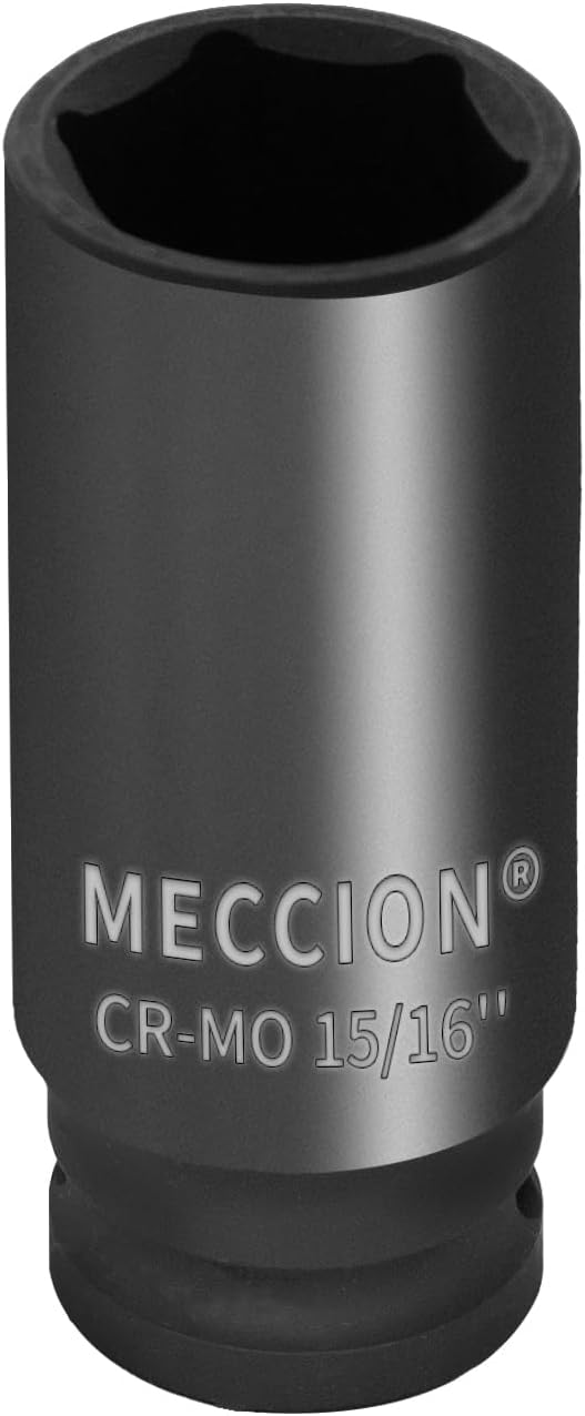 Meccion 1/2 Inch Drive Impact Socket 15/16 inch SAE, 6 Point Cr-Mo Deep Impact Socket, 78mm Length